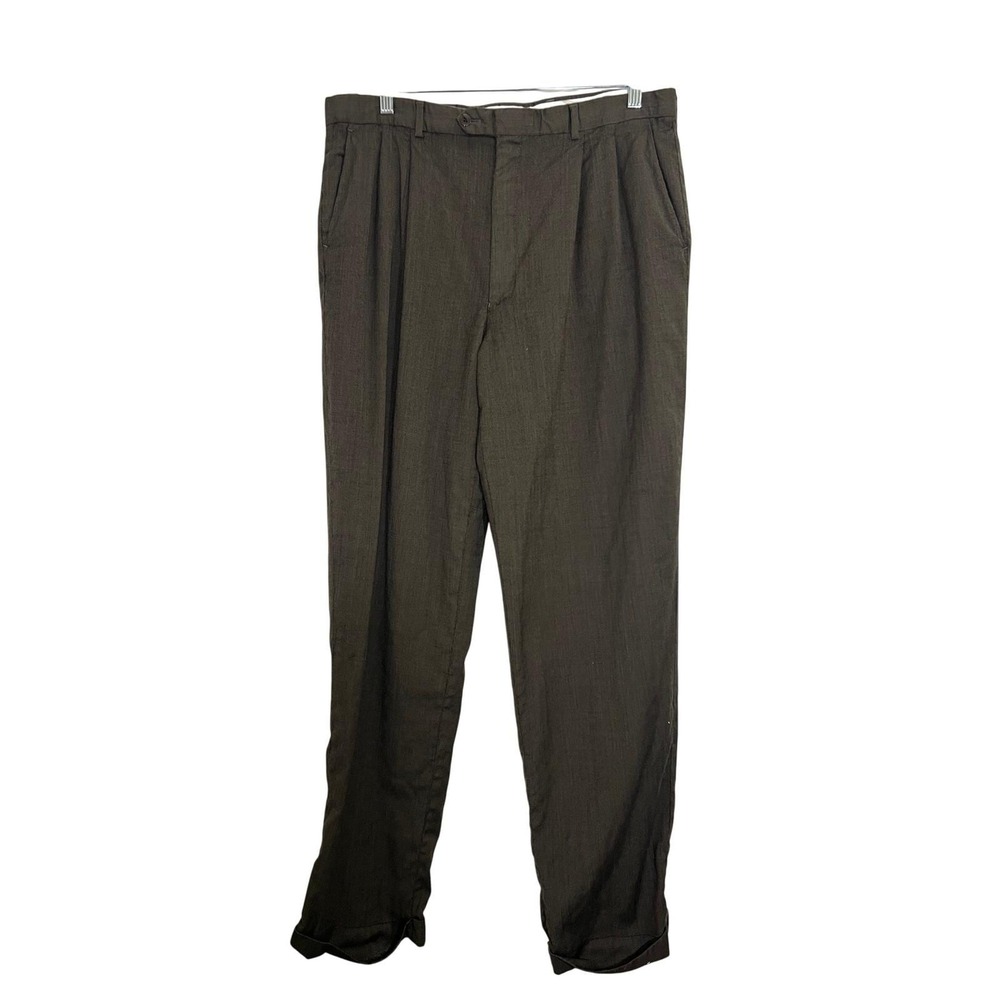 Leonardo Valenti Men's Super 100s Wool Dress Pants Made in Italy Brown